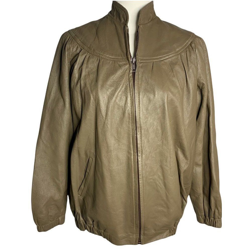 Vintage 70s Leather Jacket S Brown Full Zip High Collar Pockets Lined Union Made